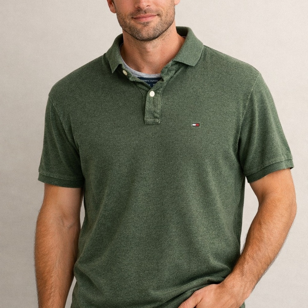 Tommy Hilfiger Men’s Green Polo Shirt Classic Fit Short Sleeve SP